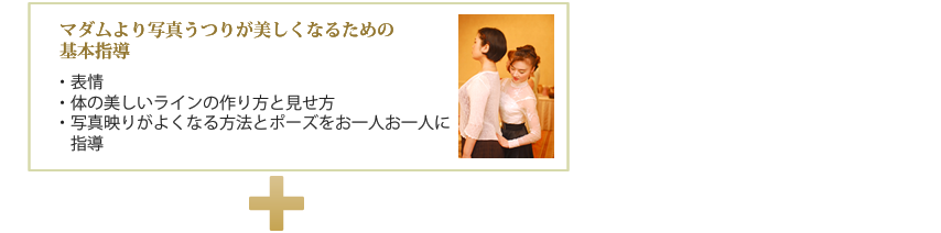 マダムより写真うつりが美しくなるための基本指導・表情・体の美しいラインの作り方と見せ方・写真映りがよくなる方法とポーズをお一人お一人に　指導