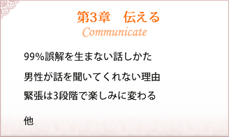 第3章 伝える　99％誤解を生まない話しかた/男性が話を聞いてくれない理由/緊張は3段階で楽しみに変わる